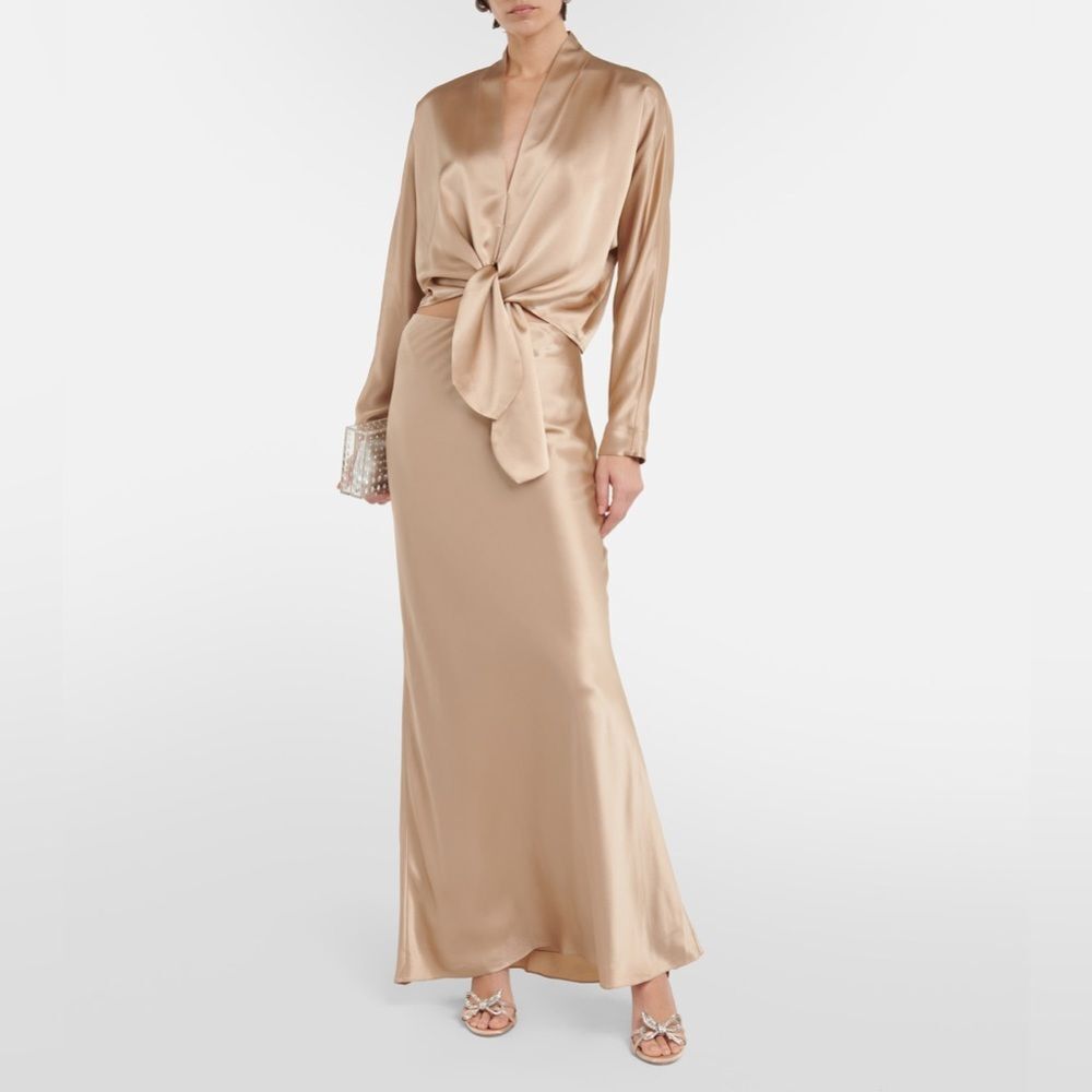 THE SEI Silk Satin Maxi Skirt in Neutrals